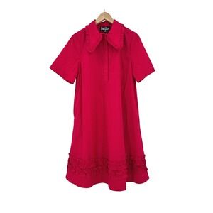 Lesley Evers Harper Magenta Pink Cotton Ruffle Collar Shift Dress Large NWT READ